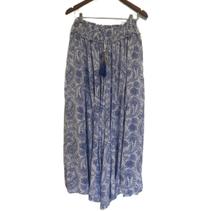 True Destinations White Blue Paisley Wide Leg Pants Flowy Vacation Resortwear